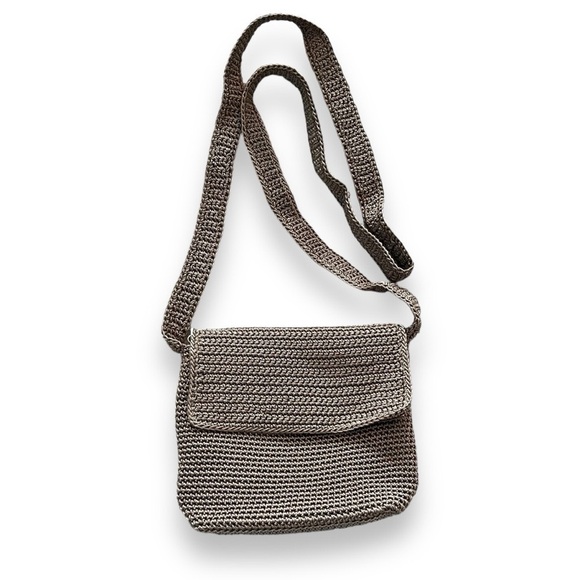 The Sak Mini Crossbody Crochet Purse Flap w/zip closure  Taupe 6.5 x 5.5 x 2 - Picture 1 of 8